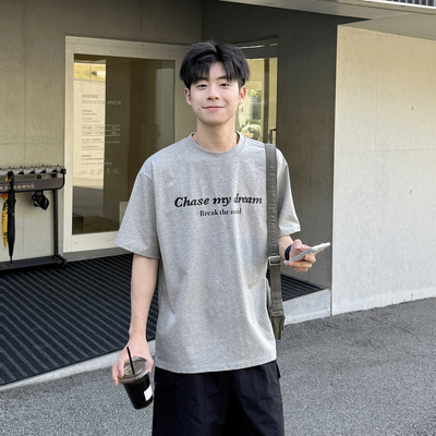 暗物质250g凉感索罗娜圆领短袖T恤男款夏季宽松弹力字母印花半袖