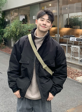 白鸭绒黑色立领羽绒服夹克男款2025新款冬季加厚保暖上衣轻薄外套