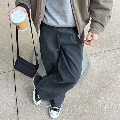 纯棉直筒水洗休闲裤男生2025新款秋冬季宽松美式复古工装长裤子