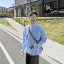 宽松百搭休闲衬衣上衣外套2025新款 春秋季 简约男 长袖 蓝色基础衬衫
