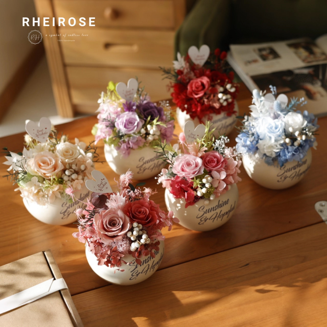 教师节礼物永生花真花玫瑰盆栽花束家居桌面摆件送老师生日礼盒图片
