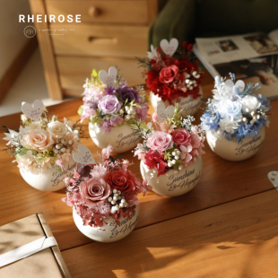 永生花真花玫瑰盆栽成品花束家居办公装 饰摆件送女友老师开业礼物