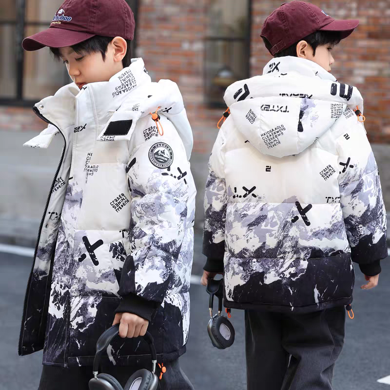 韩国kids儿童羽绒服男童中长款2025新款冬装加厚白鸭绒外套中大童