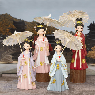 颜如玉系古风打伞女孩汉服格格手办桌面装饰摆件旅游景区纪念礼品