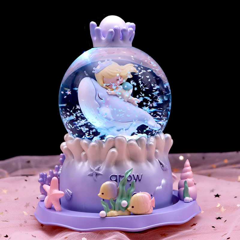 星辰大海海豚女孩水晶球音乐盒