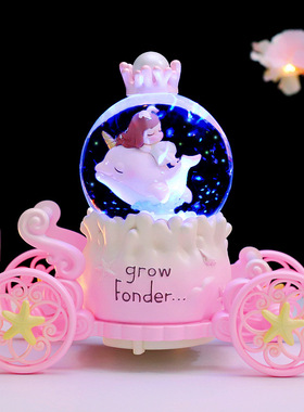 梦幻儿童水晶球海豚女孩生日礼物音乐盒公主飘雪八音盒高级感摆件