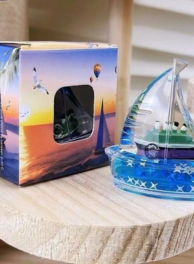 海洋帆船入油液体创意流沙摆件