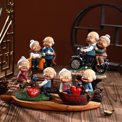 创意老头老太老人摆件婚房家