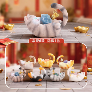创意网红热卖水晶石福气贴贴猫水晶小豆丁盲盒卡通可爱桌面摆件
