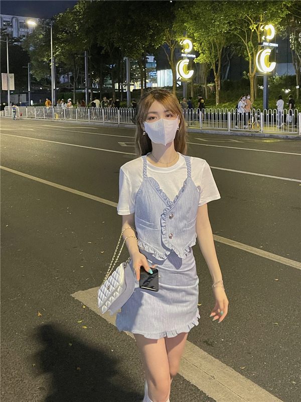 Real shot handmade braided vest vest vest suit skirt A-line skirt women's summer