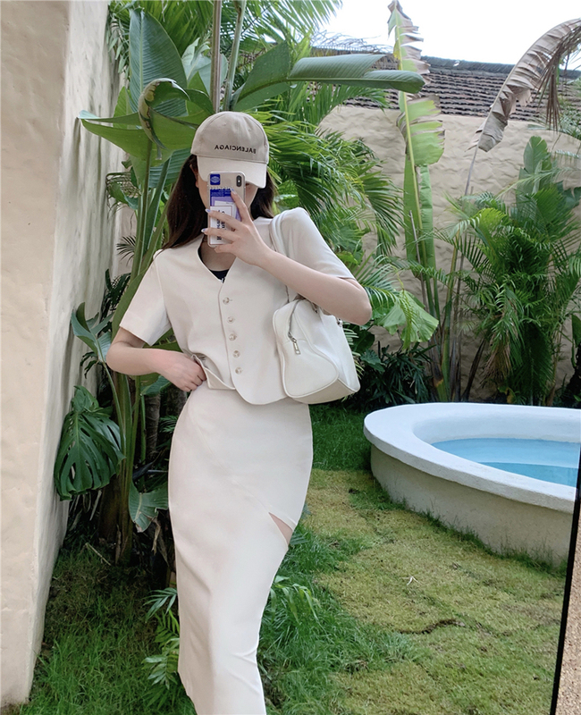 Real shooting suit suit, women's Hong Kong style, retro chic design, Xiaozhong fried street two piece skirt