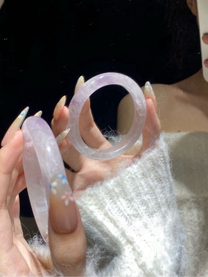 天然水晶猫眼雪翠天山翠手镯冰翠玉镯女款金丝玉圆条扁镯子合集