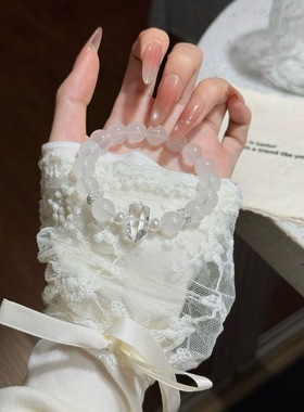 天然白水晶手链女款单圈小众招桃花转运珠闺蜜礼物送女友希洛阁