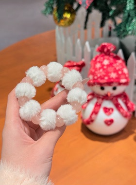 粉水晶毛绒手串圣诞节手串女古风款百搭冬季爆款平衡桃花补财水晶