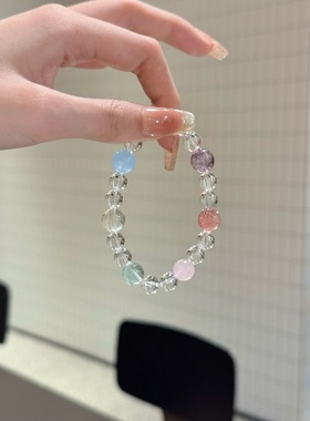 天然多宝白水晶圆珠单圈手链新款小众设计饰品希洛阁