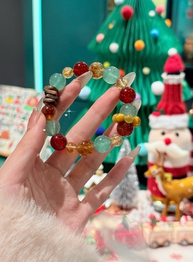 圣诞限定多宝水晶手链红绿撞色晶石拼接珠手串氛围感节日配饰
