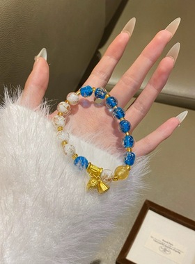 夜光琉璃手串双拼多色圈黄粉紫黑蓝水晶手链情侣款希洛