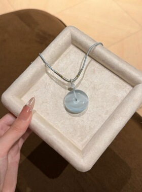 天然冰晶蓝平安扣吊坠玛瑙新中式项链情侣款可调节绳玉石锁骨链女