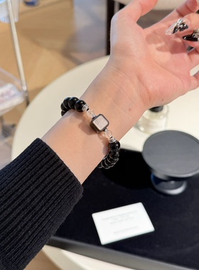 黑曜石草莓晶手链情人节单圈招桃花转运珠礼物送女友男友希洛阁