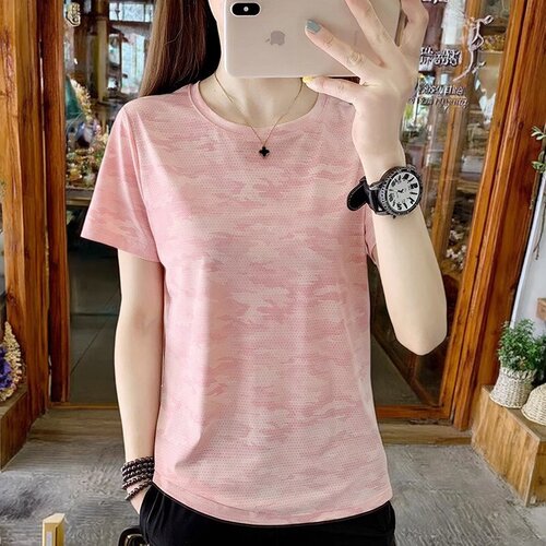 STAW世拓速干衣女夏季短袖跑步服健身服迷彩冰丝快干宽松运动套装