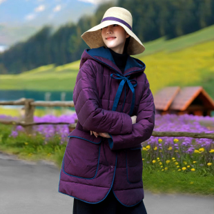 赫轩原著民族风加厚棉服秋冬文艺女装保暖外套连帽气质大衣棉衣女