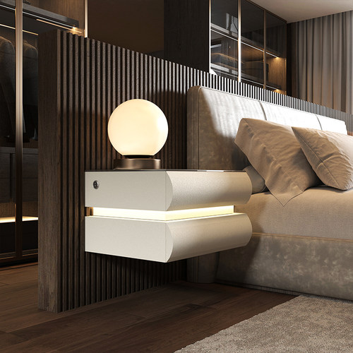 悬浮式壁挂智能床头柜悬空实木