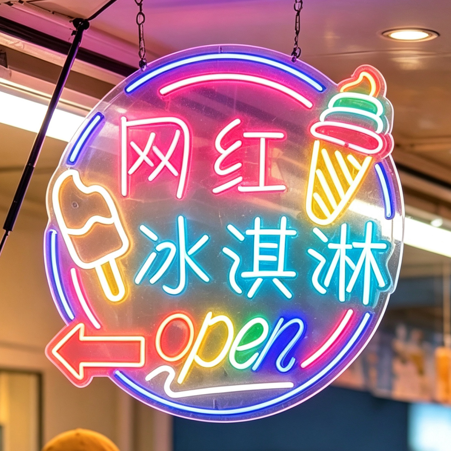 定制网红冰淇淋雪糕甜筒造型灯牌霓虹灯发光字悬挂超市便利店招牌