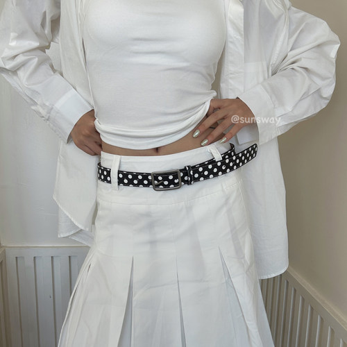 sunsway原创韩系波点印花ins风方形扣皮带简约百搭辣妹配饰腰带