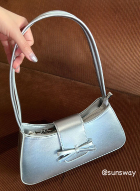 sunsway韩版小众少女蝴蝶结简约百搭法棍包单肩手提芭蕾风腋下包