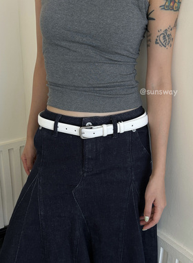 sunsway日韩简约真皮细窄款牛皮皮带冷淡风休闲通勤百搭配饰腰带