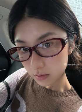 sunsway日韩复古椭圆猫眼眼镜辣妹风素颜防紫外线平光镜可配度数
