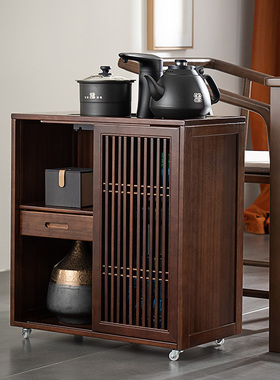 新中式实木茶水柜泡茶边柜烧水柜一体茶车移动茶几边几小茶台桌子