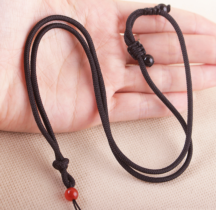 手工编织可调节玉佩黑红项链
