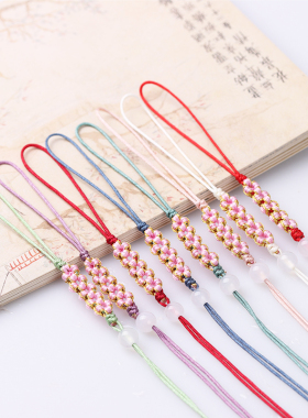 diy桃花结手机链U盘包包挂件绳子