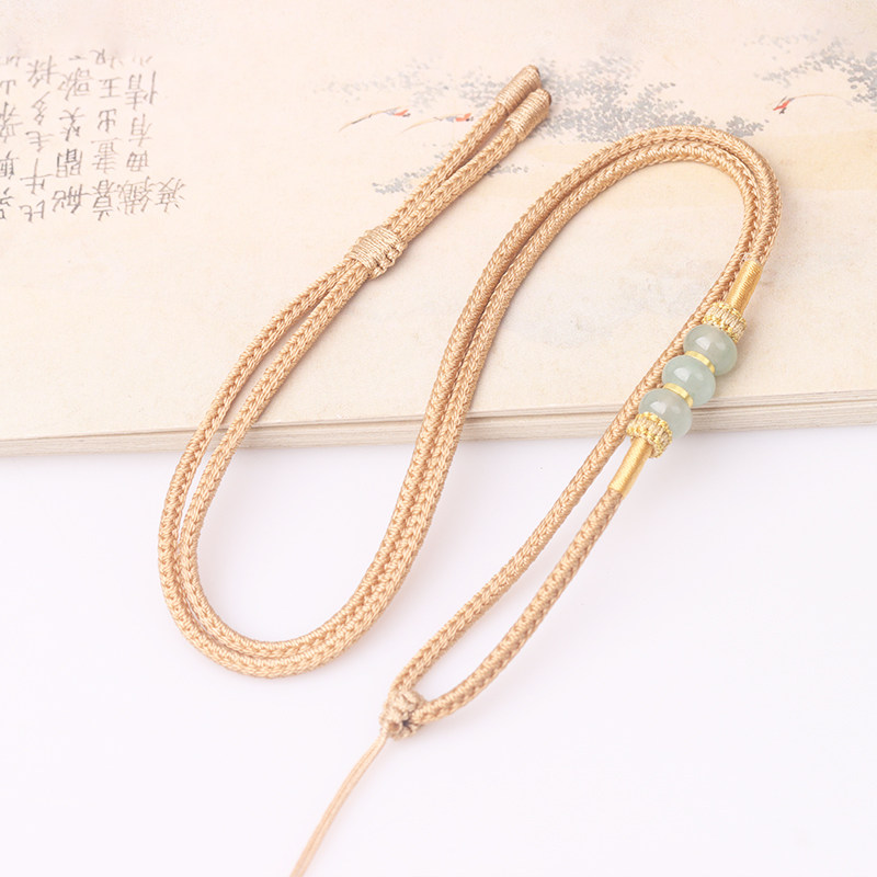 千里江山八股辫挂绳手工编织貔貅黄金玉石佛项链绳无事牌吊坠绳