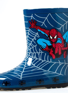 中小学天然橡胶雨靴男童蓝色蜘蛛侠雨鞋23-39#防滑水鞋spiderman
