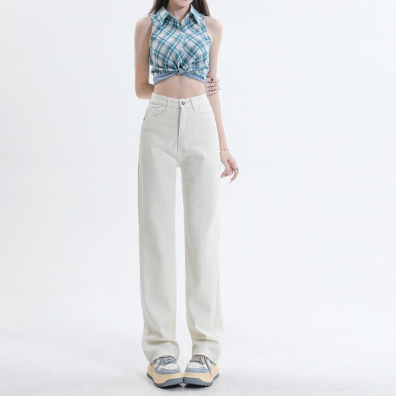 白色阔腿牛仔裤女2026春季新款高腰显瘦多巴胺穿搭宽松直筒拖地裤