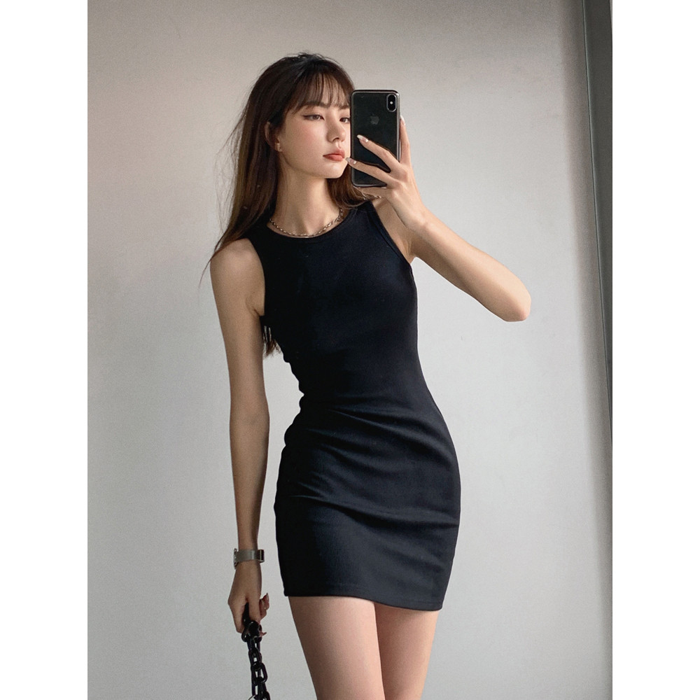 辣妹黑色修身背心连衣裙女夏季气质收腰显瘦内搭裙性感短款包臀裙