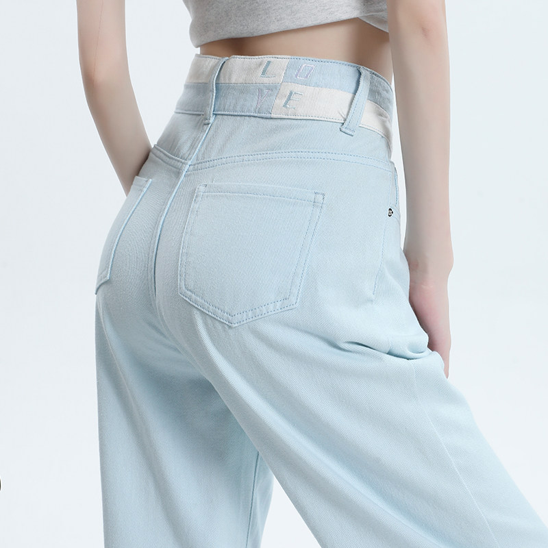 浅蓝直筒牛仔裤女2026新款春季设计感绣花工艺宽松阔腿小个子裤子