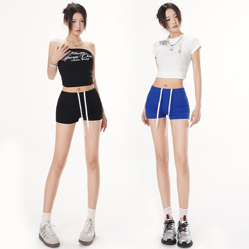 美式辣妹抽绳弹力包臀短裤女