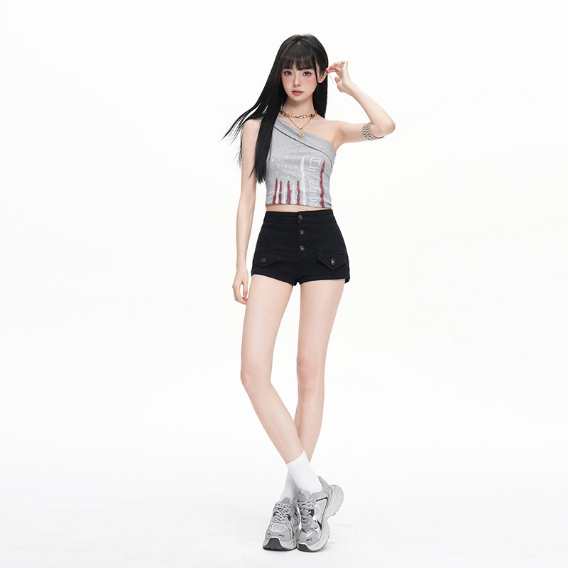 老钱风纯欲丰胯牛仔短裤女2026夏季新款多扣高腰紧身显瘦包臀热裤
