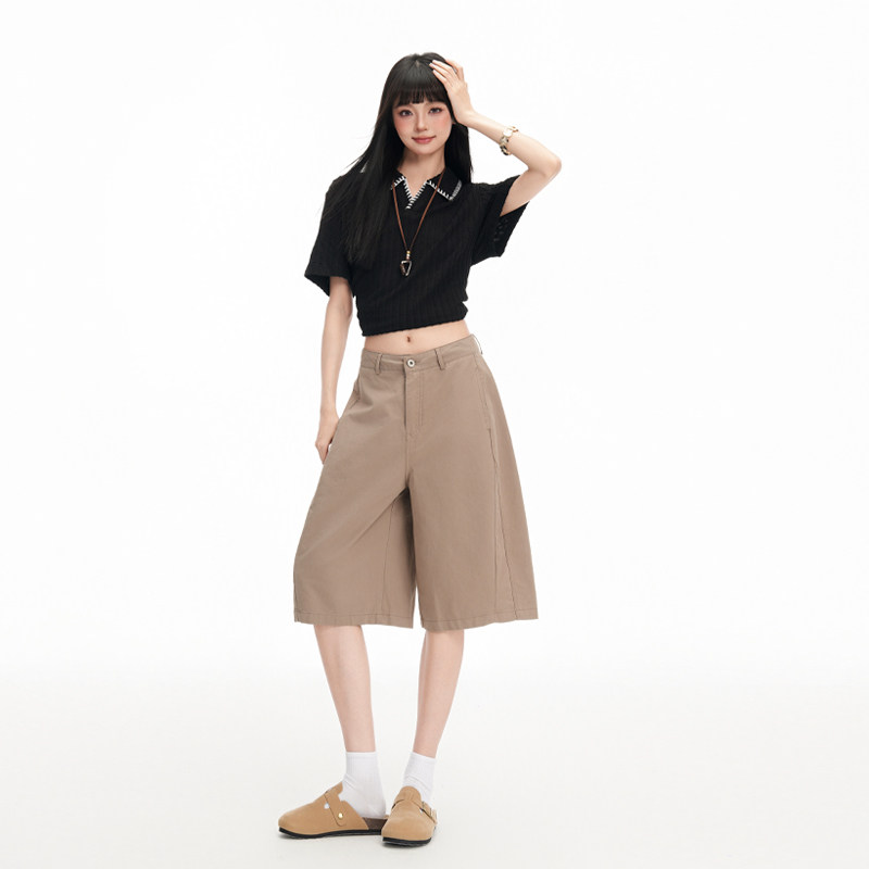 卡其工装五分短裤女夏季显瘦