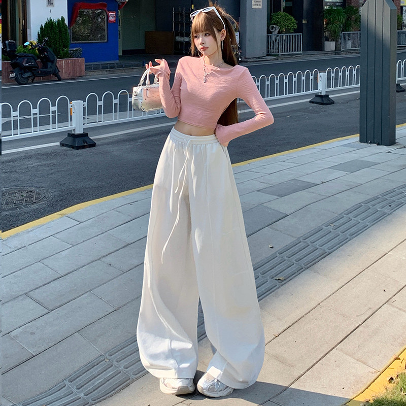 设计感白色阔腿休闲裤女2026新款夏季宽松显瘦垂感松弛感工装裤子