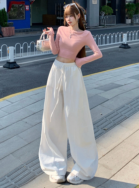 设计感白色阔腿休闲裤女2026新款夏季宽松显瘦垂感松弛感工装裤子