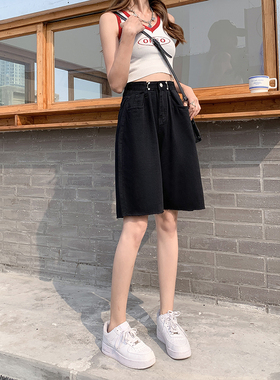 黑色高腰五分牛仔短裤女夏季2026新款爆款宽松直筒a字小个子中裤