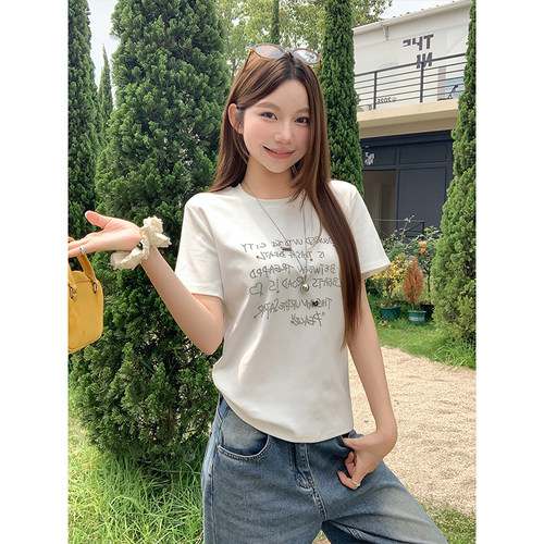 夏季韩版字母烫钻显瘦短袖T恤