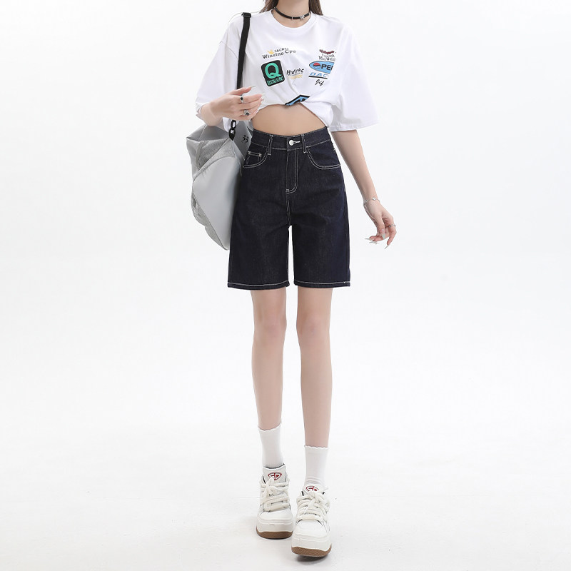 美式复古高腰牛仔短裤女夏季2026新款小个子显瘦宽松直筒五分裤子