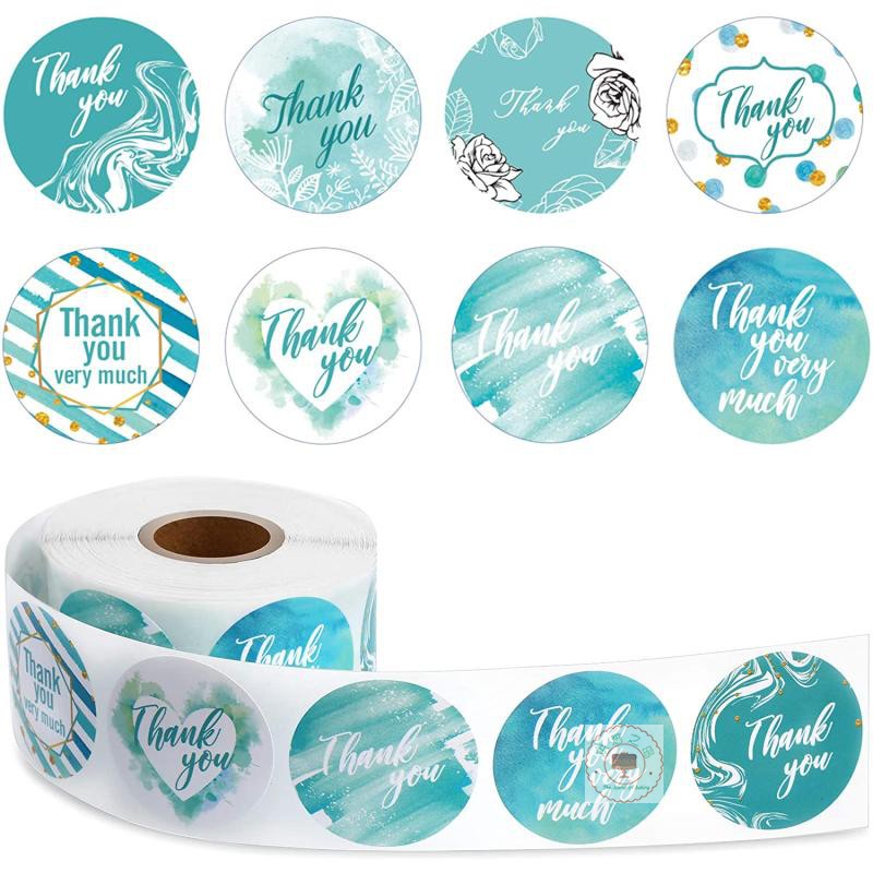 500蓝色清新感谢贴纸不干胶标签