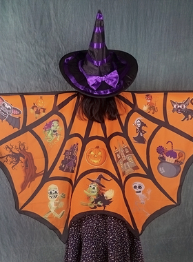 万圣节大人服装披风成人女巫斗篷吸血鬼南瓜巫婆装扮巫师翅膀道具