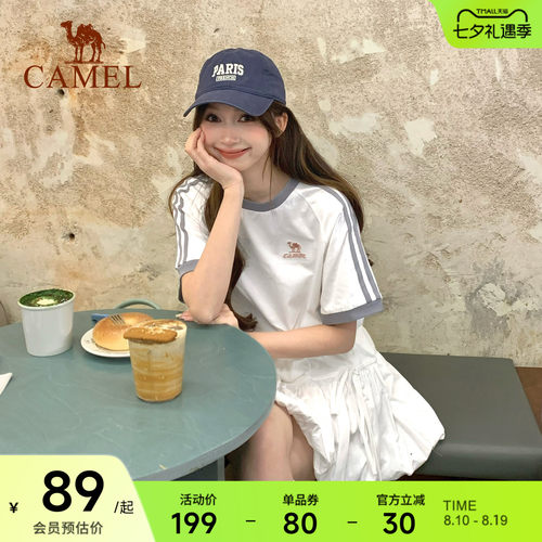 骆驼T恤女柔棉T神100%纯棉夏季圆领复古美式宽松运动休闲上衣短袖